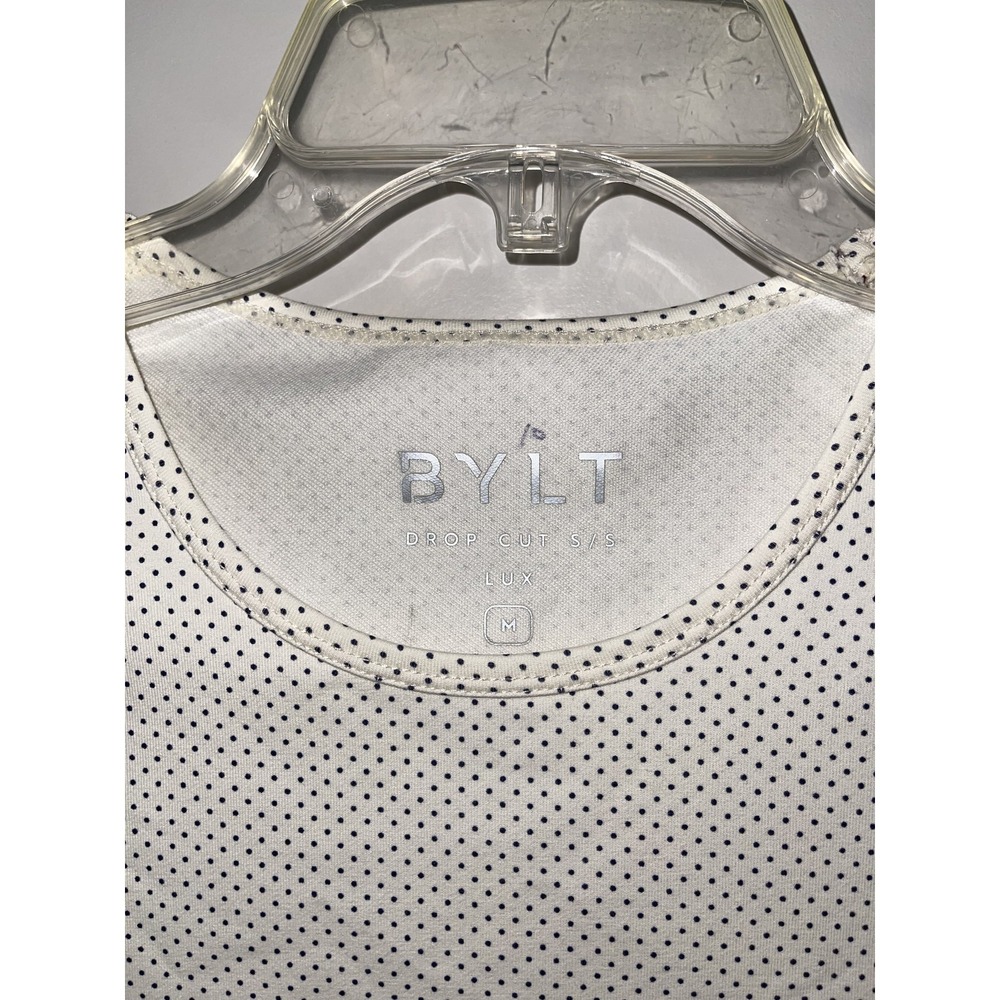 BYLT Shirt Mens Medium White Black Polka Dot Drop Cut S/S Lux Athletic Fit New - Picture 6 of 6